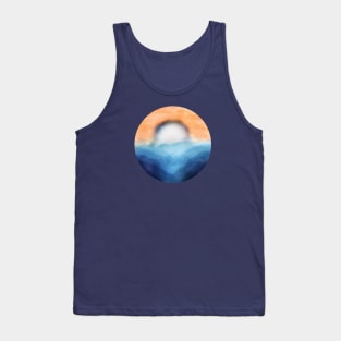 Vibrant Moon Rising Over The Mountains and Waves Abstract Digital WaterColor Art Tank Top